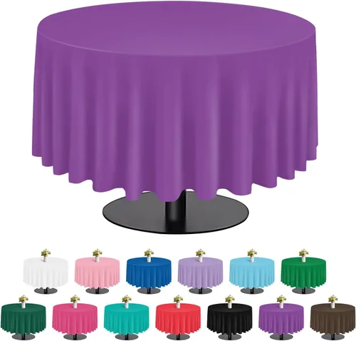Miniatura 23 de tujol Paquete de 6 manteles de plástico de 84 pulgadas, manteles redondos desechables, manteles de plástico para fiestas