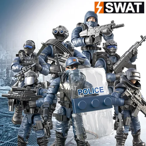 Miniatura 2 de MEIEST SWAT - Juego de 8 figuras de acción de policía urbana con múltiples accesorios de armas militares, juego de recuerdos de fiesta para niños