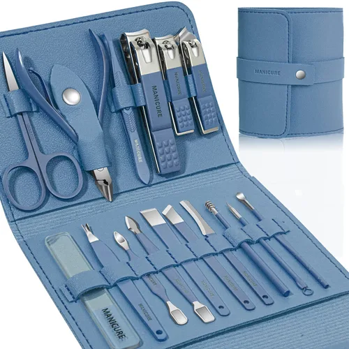 Miniatura 13 de Juego de manicura profesional para cortaúñas y pedicura, 16 piezas de acero inoxidable, herramientas de cuidado de uñas, kit de aseo con lujosa
