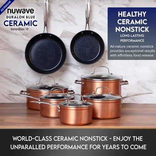 Miniatura 5 de Nuwave Healthy Duralon - Juego de utensilios de cocina antiadherentes de cerámica azul, resistentes a los arañazos, sin PFAS, aptos para Cobre