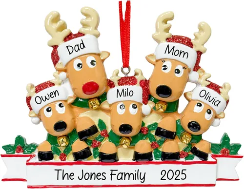 Miniatura 8 de Adorno navideño personalizado de familia de 3 renos 2026 Familia de ciervos Rodolfo para árbol de Navidad Recuerdo personalizado para padres