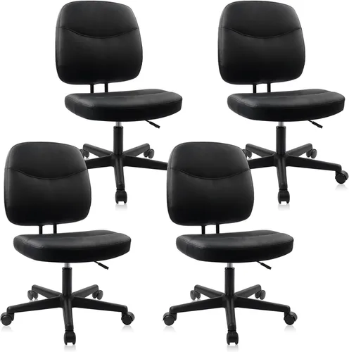 Miniatura 29 de CLATINA Silla de oficina en casa, sin brazos con ruedas, silla de escritorio pequeña de altura ajustable, sillas giratorias de trabajo de malla