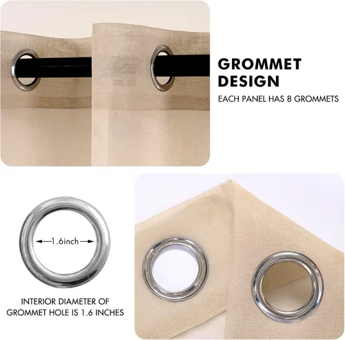 Miniatura 4 de MIULEE 2 paneles de cortinas semitransparentes beige para ventana, elegantes con ojales en la parte superior, cortinas de gasa