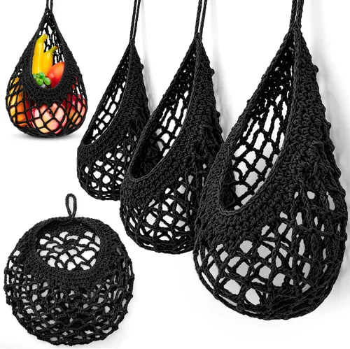Miniatura 34 de Honeydak Cestas colgantes de pared bohemias para cocina, paquete de 3 cestas de lágrima con ganchos, almacenamiento de frutas, cebollas, verduras