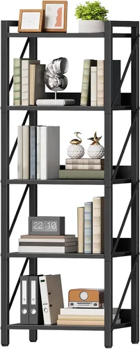 Miniatura 19 de HOOBRO Estantería, Librero Industrial de 3 Niveles, Estante de Libros Organizador de Almacenamiento, Estantería Pequeña con Marco de Metal para Sala