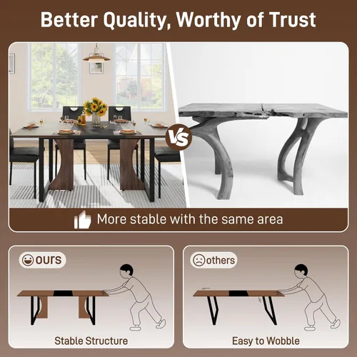 Miniatura 5 de Mesa de comedor grande de 70 pulgadas para 4, 5, 6 personas, mesa de comedor de cocina de granja con mesa de madera marrón, mesas de comedor Blanco
