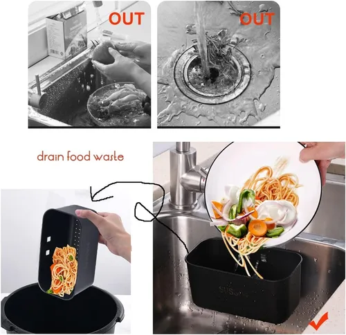 Miniatura 3 de Colador multifunción para fregadero de cocina, colador de alimentos, cesta para filtro, residuos de cocina y lavado de verduras, frutas (negro)