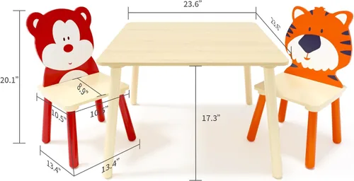 Miniatura 6 de Juego de mesa y silla para niños, juego de mesa de madera para niños con 2 sillas, mesa de actividades adorablemente animales para leer, dibujar, B