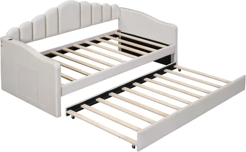 Miniatura 5 de Bellemave Cama diurna tamaño twin con nido para adultos, niños, niñas, adolescentes, camas diurnas con nido para sala de estar, terciopelo, beige