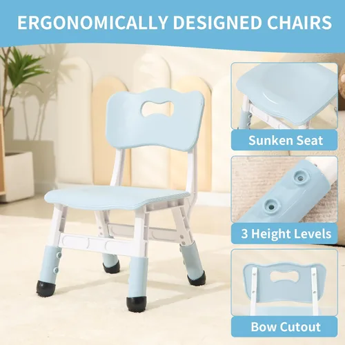 Miniatura 6 de Hulaibit Mesa y 2 Sillas para Niños Pequeños, Juego de Mesa y Sillas para Niños de Altura Ajustable, 31.5''L x 23.6''A Actividad Infantil para Niños