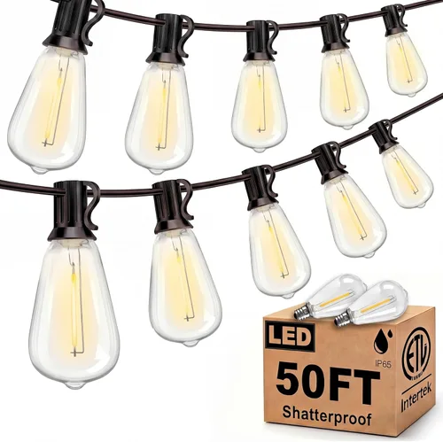 Miniatura 11 de 25FT LED Outdoor String Lights, ST38 Patio Lights Waterproof with 25 Shatterproof Edison Bulbs, Connectable Outside Hanging Light for Porch, Garden
