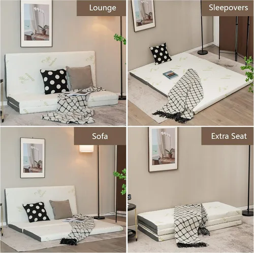 Miniatura 7 de Giantex Colchón plegable tamaño matrimonial, colchón de espuma viscoelástica de triple pliegue de 3 pulgadas, cubrecolchón plegable con funda suave