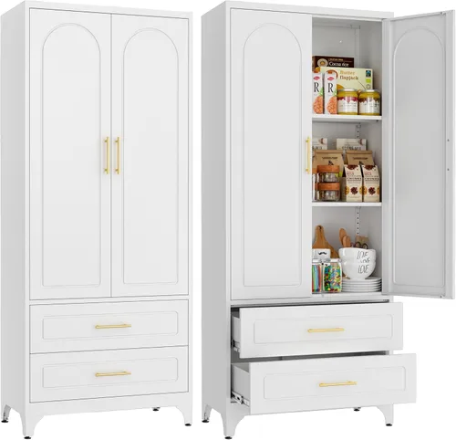 Miniatura 12 de SteeLoong - Gabinete de almacenamiento de metal con cajones, gabinetes de despensa negros de 75 pulgadas para almacenamiento de cocina con 3