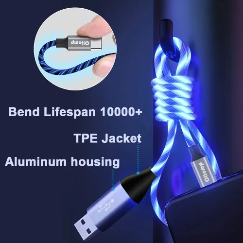 Miniatura 3 de Cable USB C, cargador tipo C de 6 pies de luz de carga rápida, cable USB tipo C compatible con iPhone 15, Samsung Galaxy S10 S9 S8 Plus, Note 10 9