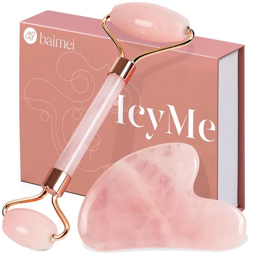 BAIMEI IcyMe - Rodillo de jade y Gua Sha, rodillo facial para reducir el enrojecimiento de la piel, cuidado personal para hombres y mujeres, Rosa