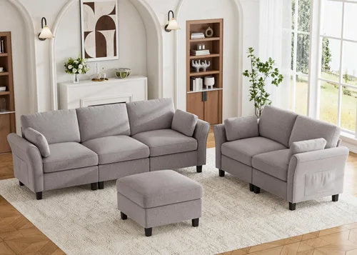 Miniatura 17 de Legend Vansen Sofá modular seccional, cómodo sofá modular en forma de U de 6 asientos con espacio de almacenamiento y diván, sofás seccionales Crema