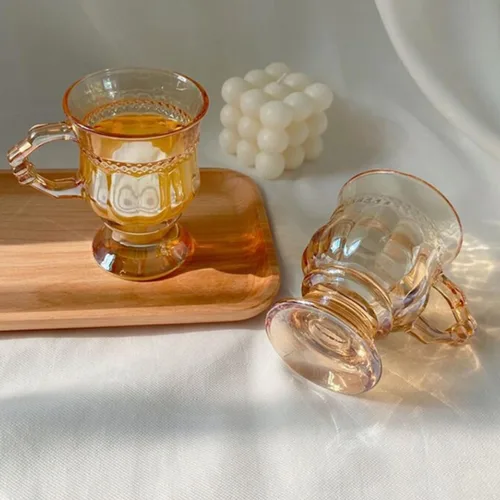 Miniatura 4 de Tazas de café irlandés, tazas de café expreso con patas de vidrio con asas, tazas transparentes para café, latte, capuchino, batido, caliente y Ámbar