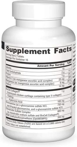 Miniatura 3 de Source Naturals Complejo articular hialurónico con glucosamina, condroitina y MSM Extra Strength - 30 Tabletas