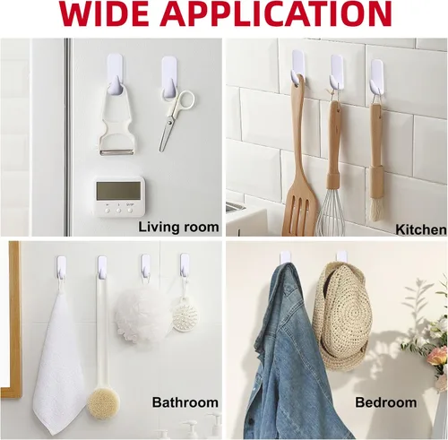 Miniatura 4 de Sinfuo Ganchos de pared para colgar 10 ganchos grandes, ganchos de pared resistentes con 10 tiras, ganchos adhesivos sin daños para llaves, abrigo