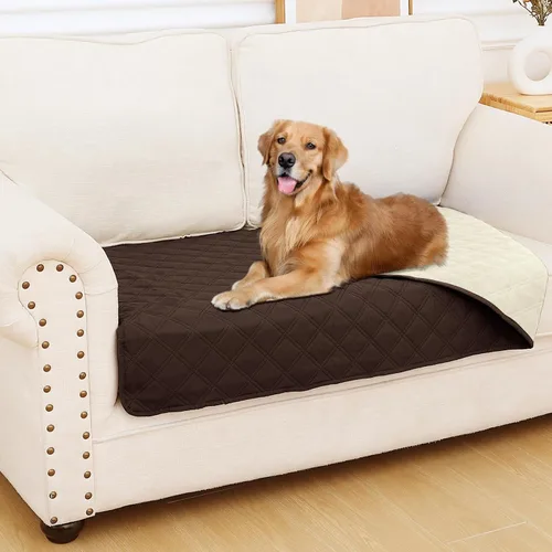 Miniatura 177 de Smiry Funda impermeable para cama de mascota, suave y lavable, para muebles, cama, sofá, reversible, a cuadros (30 x 53 pulgadas, color beige/beige)