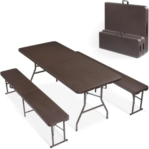 Miniatura 12 de VINGLI Juego de mesa de picnic con 2 bancos, juego de sillas de mesa de campamento de 6 pies, material HDPE resistente con marco de metal, muebles