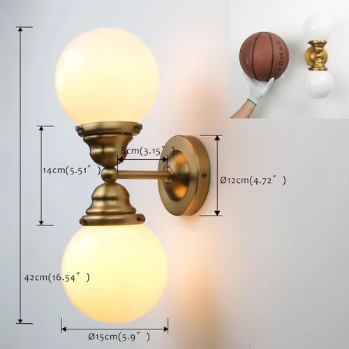 Miniatura 5 de Pathson Milk White Glass Wall Sconces Lighting, 2 Lights Industrial Wall Vanity Light Fixtures Brass Finish, Vintage Wall Sconce Lamp for Bathroom