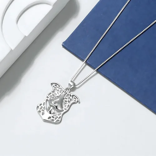 Miniatura 3 de Pitbull - Juego de collar de plata de ley y aretes colgantes por Ginger Lyne Ears Down Puppy Dog Pet Pendant Box Chain Doggie Animal Paw Print Heart