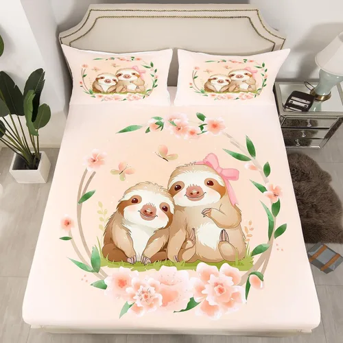 Miniatura 47 de Erosebridal Juego de sábanas de tamaño individual con diseño de gatos y gatos, con temática de animales, con flores coloridas, juego de sábanas