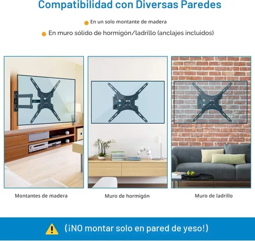 Miniatura 5 de Soporte de pared para TV de movimiento completo, brazos articulados, extensión de inclinación para la mayoría de televisores de pantalla plana LED