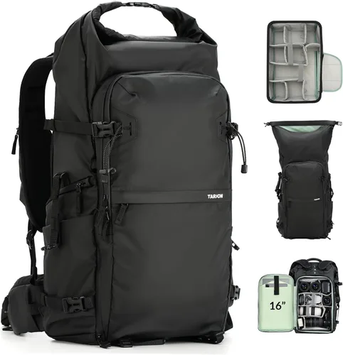 Miniatura 10 de TARION Mochila grande para cámara de 15 litros con compartimento para laptop de 15.6 pulgadas, acceso lateral y cubierta impermeable para fotografía