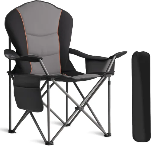 Silla de Camping Sobredimensionada de Alta Resistencia - Silla Plegable Portátil, Portavasos y Estuche para Teléfono Impermeable para Adultos, negro