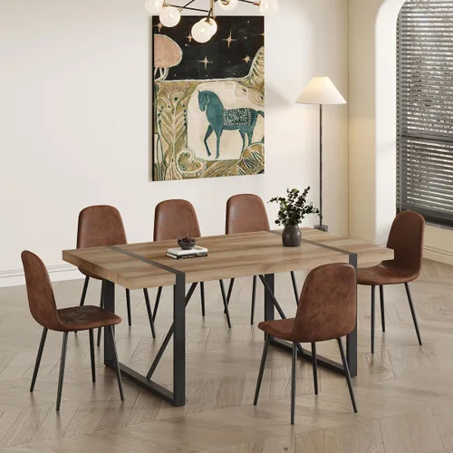 Miniatura 11 de Juego de mesa de comedor UELKS para 4, juego de mesa de cena para 4, mesa de cocina de 55'' y sillas de gamuza con tela de napa, juego de 4, juego