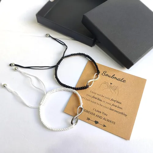 Miniatura 82 de 2 pulseras magnéticas para parejas, piedra natural negra mate, cristal para votos de amor eterno, juego de pulseras de cuentas de piedra de energía