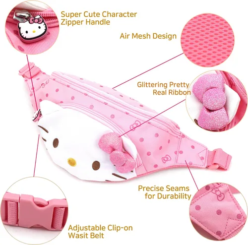Miniatura 2 de Hello Kitty - Riñonera para cinturón de cintura con cremallera, bolsa cruzada para hombro, Rosa-Hello