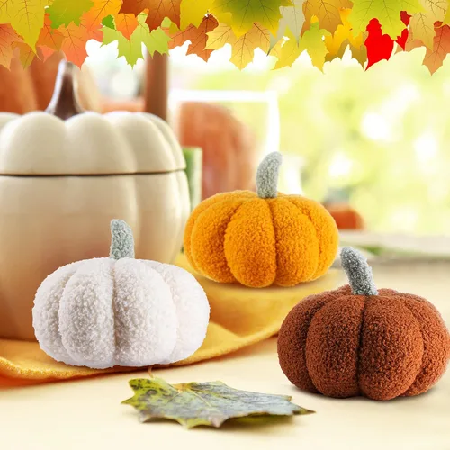 Miniatura 6 de 3 piezas de almohada de calabaza de Acción de Gracias, 7.87 pulgadas, 3D, calabaza, sofá, decoración del hogar para automóvil, dormitorio, sofá