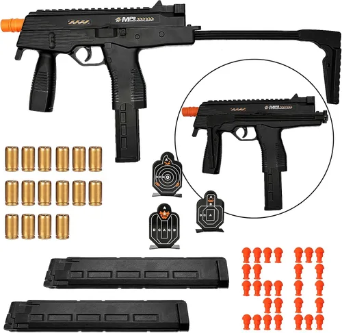 Dreamplay Pistola de juguete MP9, pistola de juguete de expulsión automática realista con placa de anillo, juegos de disparos de acción, modelo