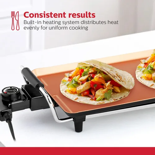 Miniatura 4 de Holstein Housewares Plancha eléctrica de 16 pulgadas, revestimiento antiadherente Healthy-Eco y sin humo, gran superficie de cocción para hacer