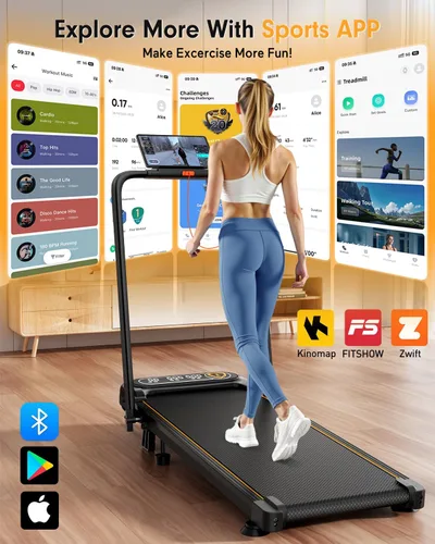 Miniatura 8 de Trisomy - Caminadora plegable con 10% de inclinación, 3.5 HP de bajo ruido con barra de asa, cinta de correr portátil 4 en 1 para debajo