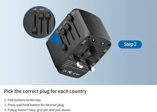 Miniatura 6 de Adaptador de viaje internacional convertidor de voltaje combinado para 100 V-240 V con 2 puertos USB, Estados Unidos a Reino Unido, Europa