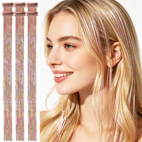 Miniatura 28 de Celinebella 6 extensiones de cabello con clip de mezcla de color rojo, plateado y azul, 6 unidades, resistentes al calor, para mujeres, 17-Azul