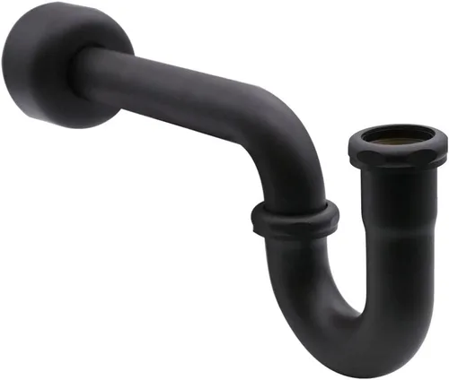 Miniatura 3 de Westbrass A1538L-62 Kit de línea de suministro para lavabo de pedestal con trampa P y topes angulares de mango redondo, negro mate Oil Rubbed Bronze