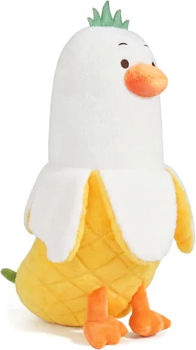 Miniatura 13 de PEACH CAT Lindo Pato de Plátano Peluche Animal de Peluche Pato Chef de Plátano Largo Almohada de Felpa para Niñas y Niños Blanco 12 pulgadas