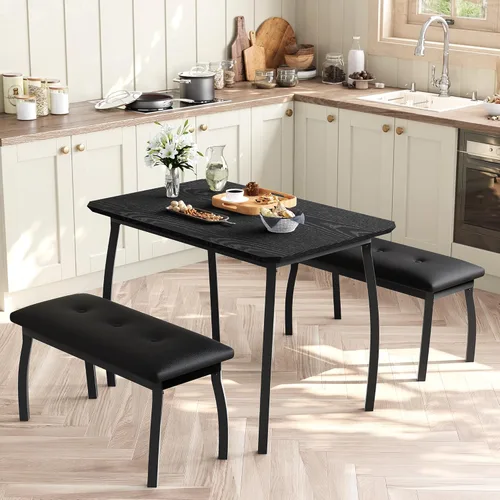 Miniatura 9 de Mesa de comedor para 4, juego de mesa de cocina de 3 piezas para 4 personas con mesa de madera y marco de metal, mesa de cocina industrial con 2