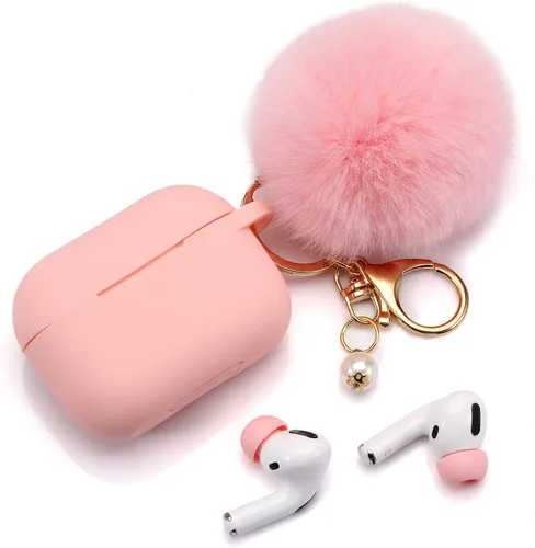 Miniatura 3 de Estuche protector para el estuche de carga de AirPods Pro con kit de 1 par de puntas para los oídos, estuche de silicona para AirPods con llavero