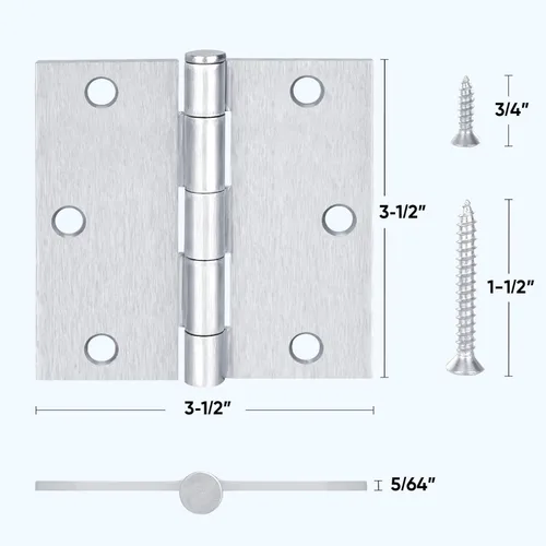 Miniatura 2 de TICONN Paquete de 6 bisagras de puerta de 3.5 pulgadas con pasador extraíble, herrajes para puertas residenciales bifold de hierro de 3-1/2 x 3-1/2