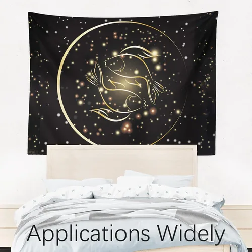 Miniatura 4 de Berkin Arts Tapiz decorativo con constelaciones doradas, signos del zodiaco, símbolos, iconos para colgar en la pared, telón de fondo estético