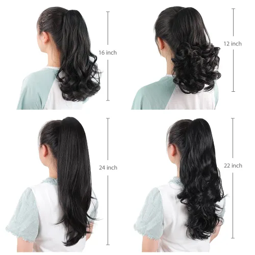 Miniatura 189 de Extensiones de cola de caballo de cabello rubio, extensiones de cola de caballo para mujer, pinza de extensiones de cabello rizado de 12 pulgadas
