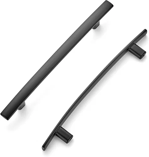 Miniatura 18 de Ravinte Paquete de 5 manijas de gabinete negras para gabinetes de cocina, tiradores curvados para cajones de 5-3/16 pulgadas de largo con agujero