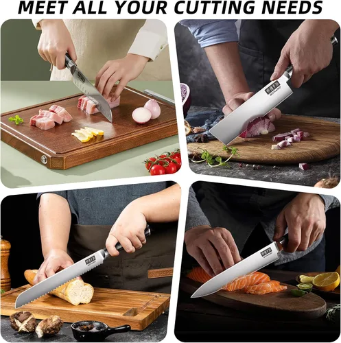 Miniatura 7 de MDHAND Juego de cuchillos de chef con bolsa de rollo, 9 piezas de cuchillos profesionales con afilador, cuchillos de cocina japoneses de acero