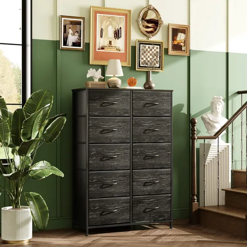 Miniatura 4 de WLIVE - Cómoda alta negra para dormitorio con 10 cajones, cómoda de dormitorio, muebles de dormitorio, unidad organizadora de almacenamiento